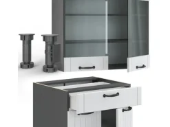 Vicco Fame-Line Singleküche Weiß Landhaus/Anthrazit 140 cm AP Anthrazit ohne E-Geräte