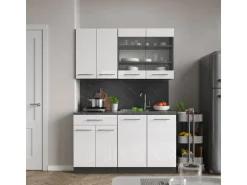 Vicco Fame-Line Singleküche Weiß Hochglanz/Anthrazit 140 cm AP Marmor ohne E-Geräte