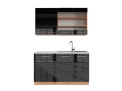 Vicco Fame-Line Singleküche Anthrazit Hochglanz/Goldkraft Eiche 140 cm AP Marmor ohne E-Geräte