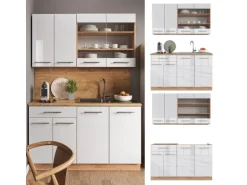 Vicco Fame-Line Singleküche Weiß Hochglanz/Goldkraft Eiche 140 cm AP Eiche ohne E-Geräte