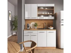 Vicco Fame-Line Singleküche Weiß Hochglanz/Goldkraft Eiche 140 cm AP Eiche ohne E-Geräte