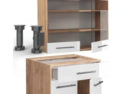 Vicco Fame-Line Singleküche Weiß Hochglanz/Goldkraft Eiche 140 cm AP Eiche ohne E-Geräte