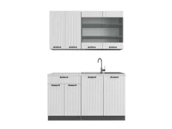 Vicco Fame-Line Singleküche Weiß Landhaus/Anthrazit 140 cm AP Marmor ohne E-Geräte