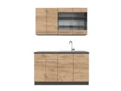 Vicco Fame-Line Singleküche Goldkraft Eiche/Anthrazit 140 cm ohne Arbeitsplatte ohne E-Geräte