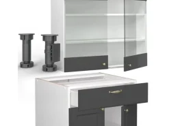 Vicco Fame-Line Singleküche Anthrazit-Gold/Weiß 140 cm AP Eiche ohne E-Geräte