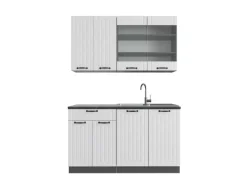 Vicco Fame-Line Singleküche Weiß Landhaus/Anthrazit 140 cm ohne Arbeitsplatte ohne E-Geräte