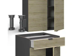 Vicco Fame-Line Singleküche Eiche Paneel/Anthrazit 140 cm AP Anthrazit ohne E-Geräte