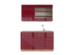 Vicco Fame-Line Singleküche Bordeaux Hochglanz/Goldkraft Eiche 140 cm ohne Arbeitsplatte ohne E-Geräte