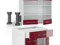 Vicco Fame-Line Singleküche Bordeaux Hochglanz/Weiß 140 cm AP Anthrazit ohne E-Geräte