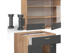 Vicco Fame-Line Singleküche Anthrazit Landhaus/Goldkraft Eiche 140 cm AP Eiche ohne E-Geräte