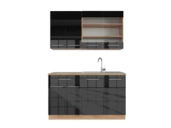 Vicco Fame-Line Singleküche Anthrazit Hochglanz/Goldkraft Eiche 140 cm ohne Arbeitsplatte ohne E-Geräte