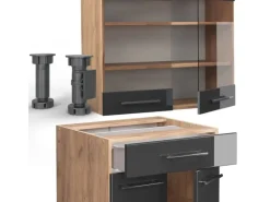 Vicco Fame-Line Singleküche Anthrazit Hochglanz/Goldkraft Eiche 140 cm ohne Arbeitsplatte ohne E-Geräte