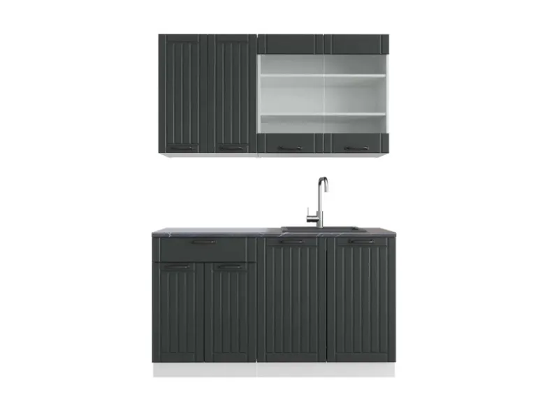 Vicco Fame-Line Singleküche Anthrazit Landhaus/Weiß 140 cm AP Anthrazit ohne E-Geräte