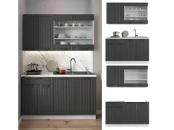 Vicco Fame-Line Singleküche Anthrazit Landhaus/Weiß 140 cm AP Anthrazit ohne E-Geräte