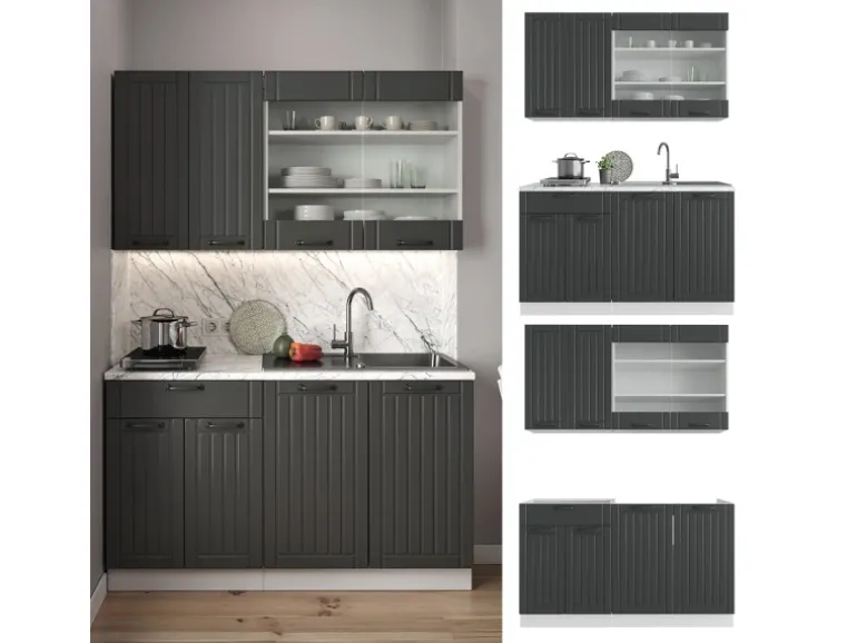 Vicco Fame-Line Singleküche Anthrazit Landhaus/Weiß 140 cm AP Anthrazit ohne E-Geräte