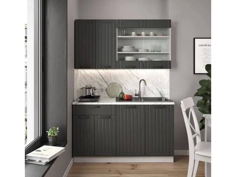 Vicco Fame-Line Singleküche Anthrazit Landhaus/Weiß 140 cm AP Anthrazit ohne E-Geräte