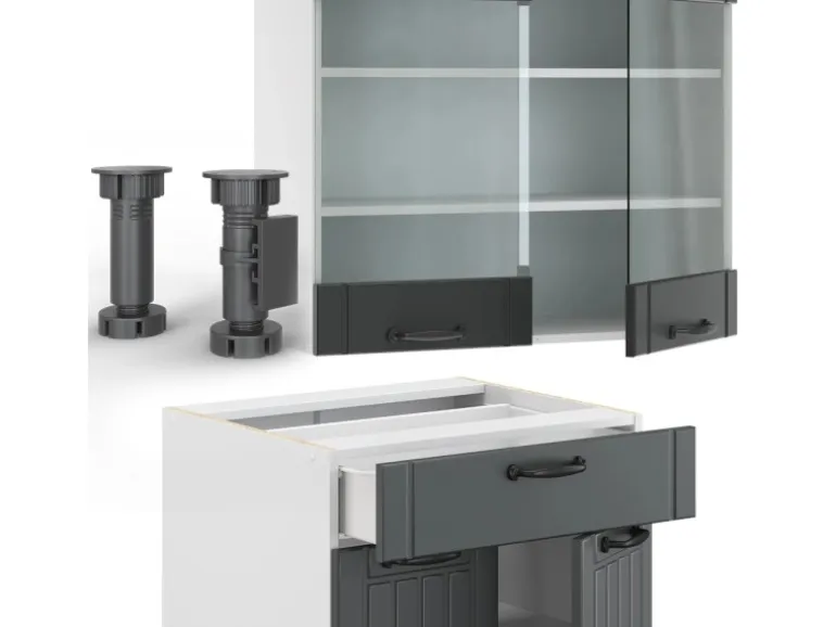 Vicco Fame-Line Singleküche Anthrazit Landhaus/Weiß 140 cm AP Anthrazit ohne E-Geräte