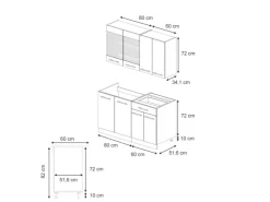 Vicco Fame-Line Singleküche Dunkelblau Hochglanz/Anthrazit 140 cm AP Eiche ohne E-Geräte