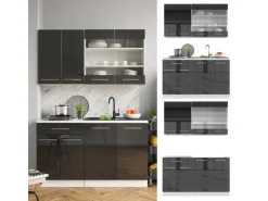 Vicco Fame-Line Singleküche Anthrazit Hochglanz/Weiß 140 cm AP Anthrazit ohne E-Geräte