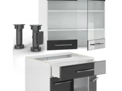 Vicco Fame-Line Singleküche Anthrazit Hochglanz/Weiß 140 cm AP Anthrazit ohne E-Geräte