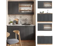 Vicco Fame-Line Singleküche Anthrazit Landhaus/Goldkraft Eiche 140 cm ohne Arbeitsplatte ohne E-Geräte