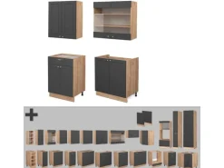 Vicco Fame-Line Singleküche Anthrazit Landhaus/Goldkraft Eiche 140 cm ohne Arbeitsplatte ohne E-Geräte