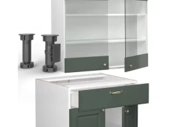 Vicco Fame-Line Singleküche Grün-Gold Landhaus/Weiß 140 cm AP Marmor ohne E-Geräte