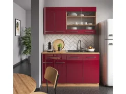 Vicco Fame-Line Singleküche Bordeaux Hochglanz/Goldkraft Eiche 140 cm AP Eiche ohne E-Geräte