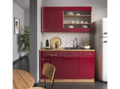 Vicco Fame-Line Singleküche Bordeaux Hochglanz/Goldkraft Eiche 140 cm AP Anthrazit ohne E-Geräte