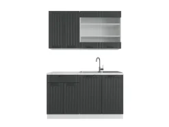 Vicco Fame-Line Singleküche Anthrazit Landhaus/Weiß 140 cm AP Marmor ohne E-Geräte