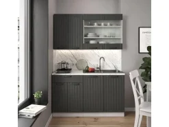 Vicco Fame-Line Singleküche Anthrazit Landhaus/Weiß 140 cm AP Marmor ohne E-Geräte