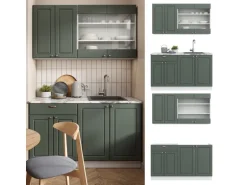 Vicco Fame-Line Singleküche Grün-Gold Landhaus/Weiß 140 cm ohne Arbeitsplatte ohne E-Geräte