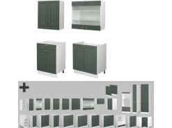 Vicco Fame-Line Singleküche Grün-Gold Landhaus/Weiß 140 cm ohne Arbeitsplatte ohne E-Geräte