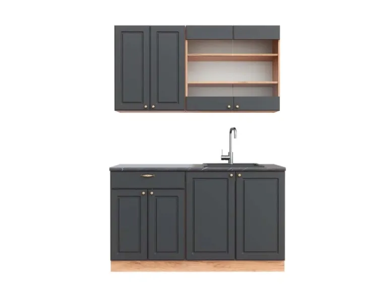 Vicco Fame-Line Singleküche Anthrazit Landhaus/Goldkraft Eiche 140 cm AP Anthrazit ohne E-Geräte