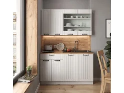 Vicco Fame-Line Singleküche Weiß Landhaus/Weiß 140 cm ohne Arbeitsplatte ohne E-Geräte