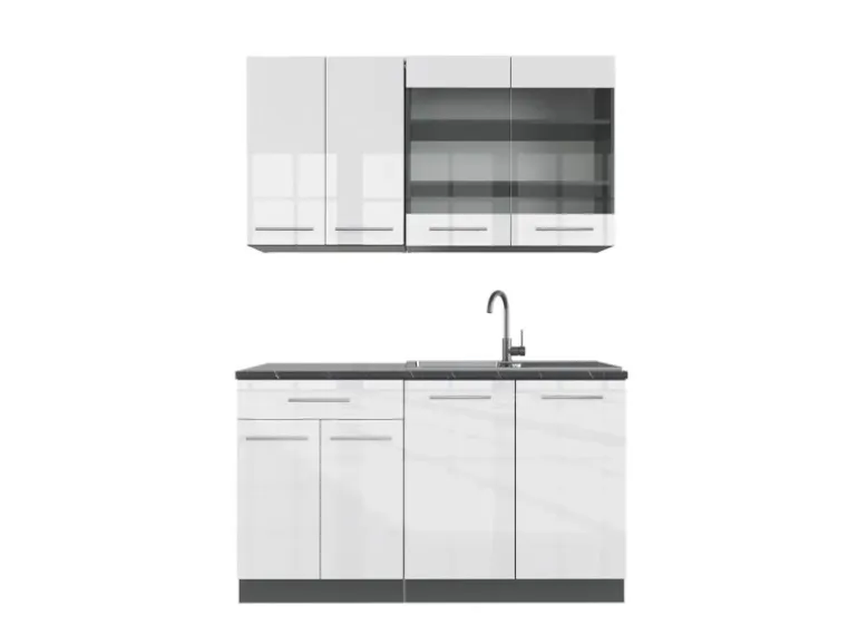 Vicco Fame-Line Singleküche Weiß Hochglanz/Anthrazit 140 cm AP Anthrazit ohne E-Geräte