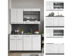 Vicco Fame-Line Singleküche Weiß Hochglanz/Anthrazit 140 cm AP Anthrazit ohne E-Geräte