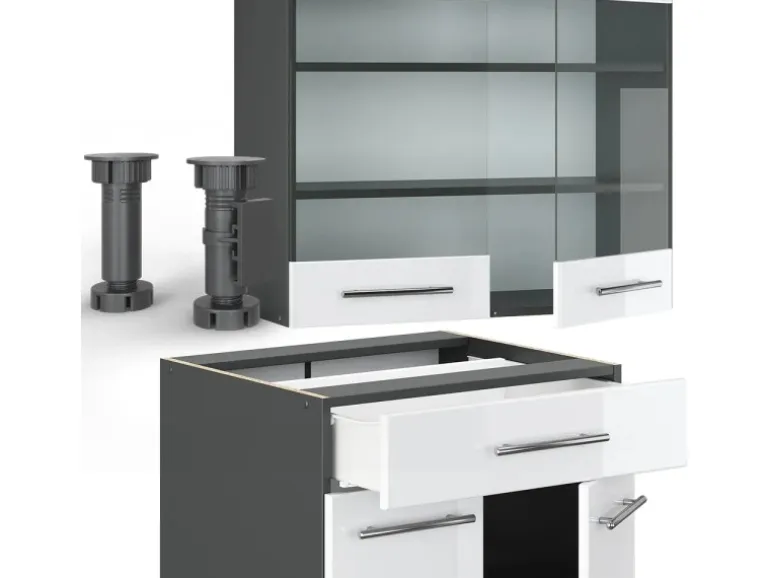 Vicco Fame-Line Singleküche Weiß Hochglanz/Anthrazit 140 cm AP Anthrazit ohne E-Geräte