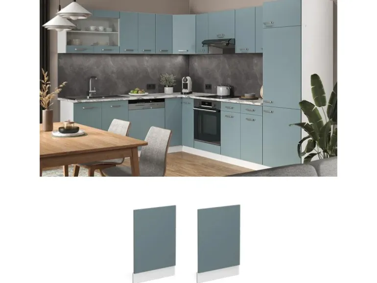 Vicco Frontblende R-Line Geschirrspüler Fronttür Blau-Grau/Weiß 45 cm AP Marmor