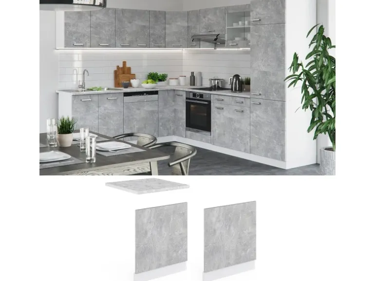 Vicco Frontblende R-Line Geschirrspüler Fronttür Beton/Weiß 60 cm ohne Arbeitsplatte