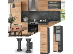 Vicco Herdumbauschrank Fame-Line Herdschrank Goldkraft Eiche/Anthrazit 60 cm