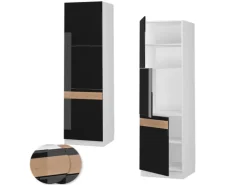 Vicco Herdumbauschrank Fame-Line Herdschrank Schwarz Eiche Hochglanz/Weiß 60 cm