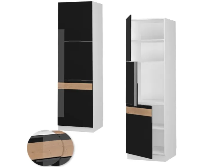 Vicco Herdumbauschrank Fame-Line Herdschrank Schwarz Eiche Hochglanz/Weiß 60 cm