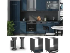 Vicco Herdumbauschrank Fame-Line Dunkelblau Hochglanz/Anthrazit 60 cm ohne Arbeitsplatte