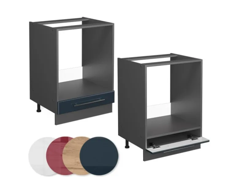 Vicco Herdumbauschrank Fame-Line Dunkelblau Hochglanz/Anthrazit 60 cm ohne Arbeitsplatte