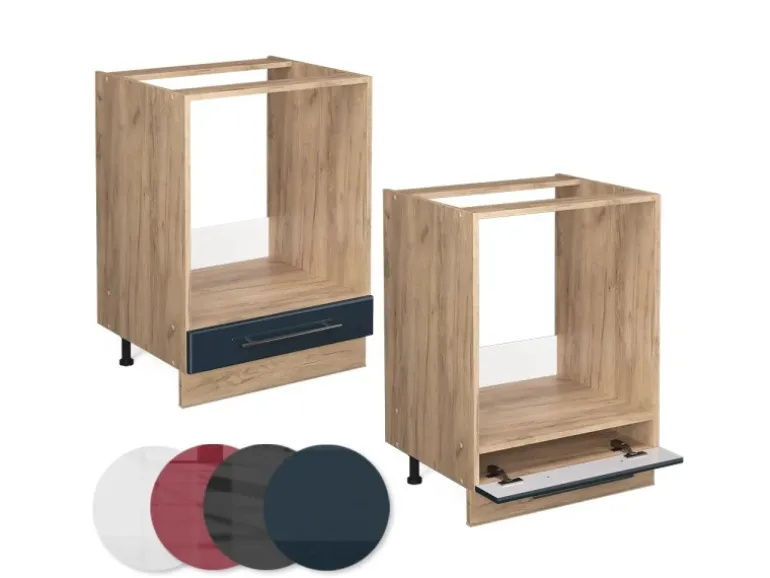 Vicco Herdumbauschrank Fame-Line Dunkelblau Hochglanz/Goldkraft Eiche 60 cm ohne Arbeitsplatte