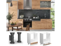 Vicco Herdumbauschrank Fame-Line Goldkraft Eiche/Weiß 60 cm AP Marmor