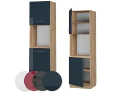 Vicco Herdumbauschrank Fame-Line Dunkelblau Hochglanz/Goldkraft Eiche 60 cm Offen