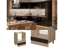 Vicco Herdumbauschrank R-Line Schwarz Hochglanz/Goldkraft Eiche 60 cm ohne Arbeitsplatte