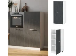 Vicco Herdumbauschrank R-Line Herdschrank Schwarz Beton/Weiß 60 cm